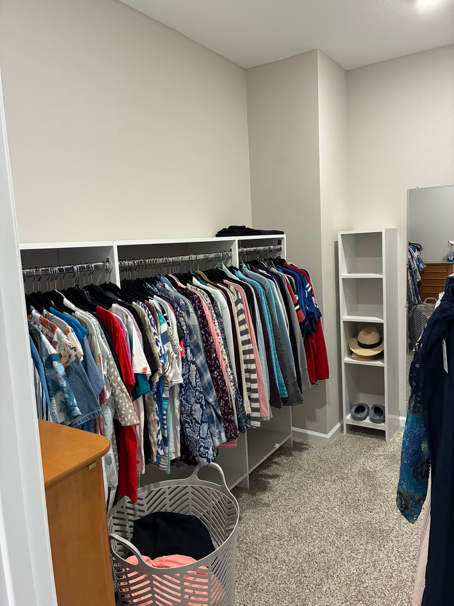 Finished closet remodel with organized hanging storage