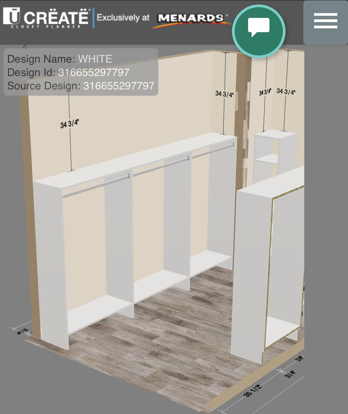 Closet remodel design rendering